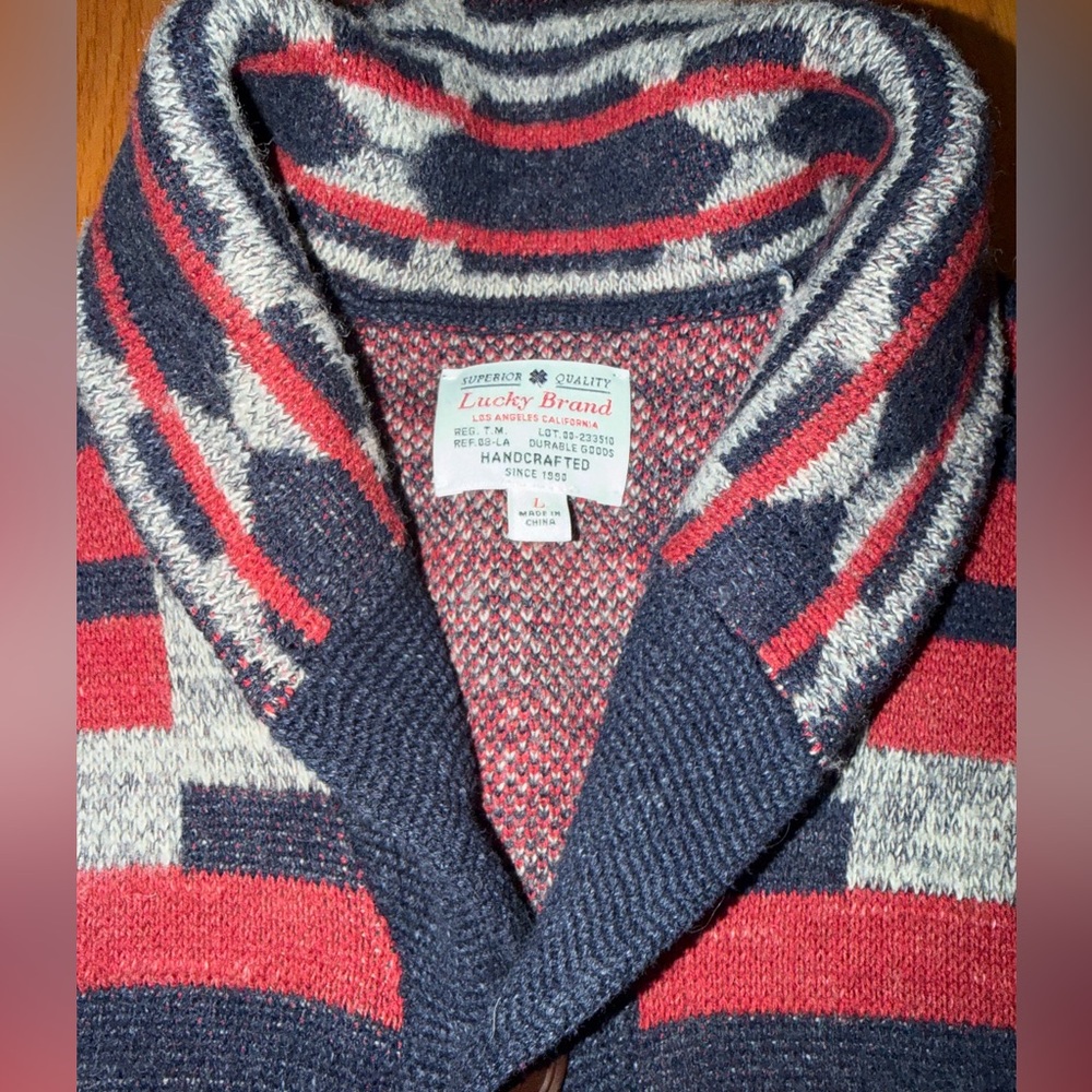 Lucky Brand Shawl Collar Cardigan in Navy, Red, Gray - Picture 3 of 7